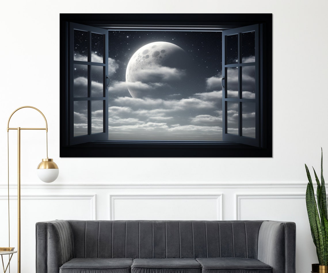 Full Moon Night Sky Clouds Open Window Celestial Dream Wall Poster - Image 4