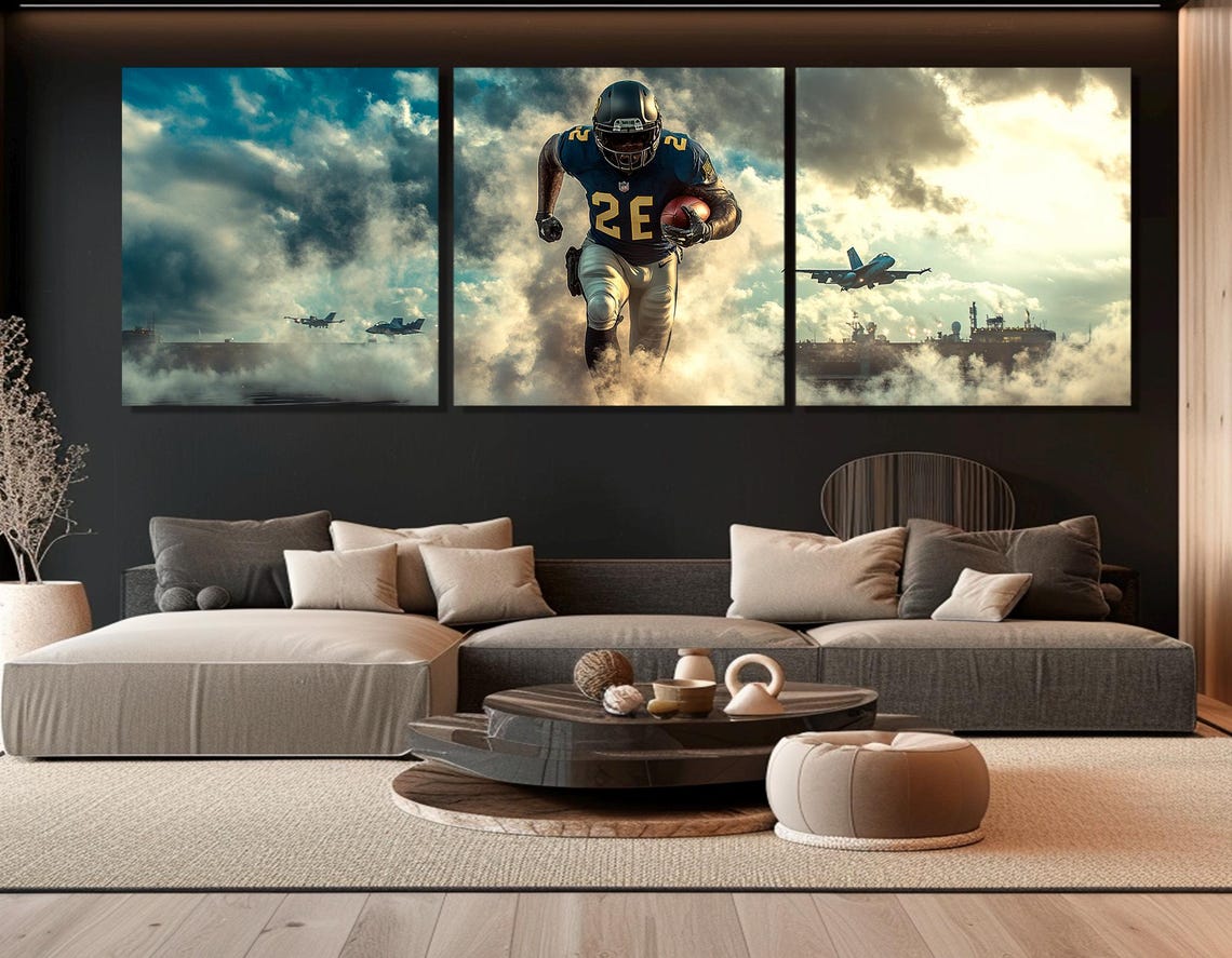 Abstract Football Run Print Football Wall Art Football War Painting Fan Gift Football Poster Framed And Ready To Hang