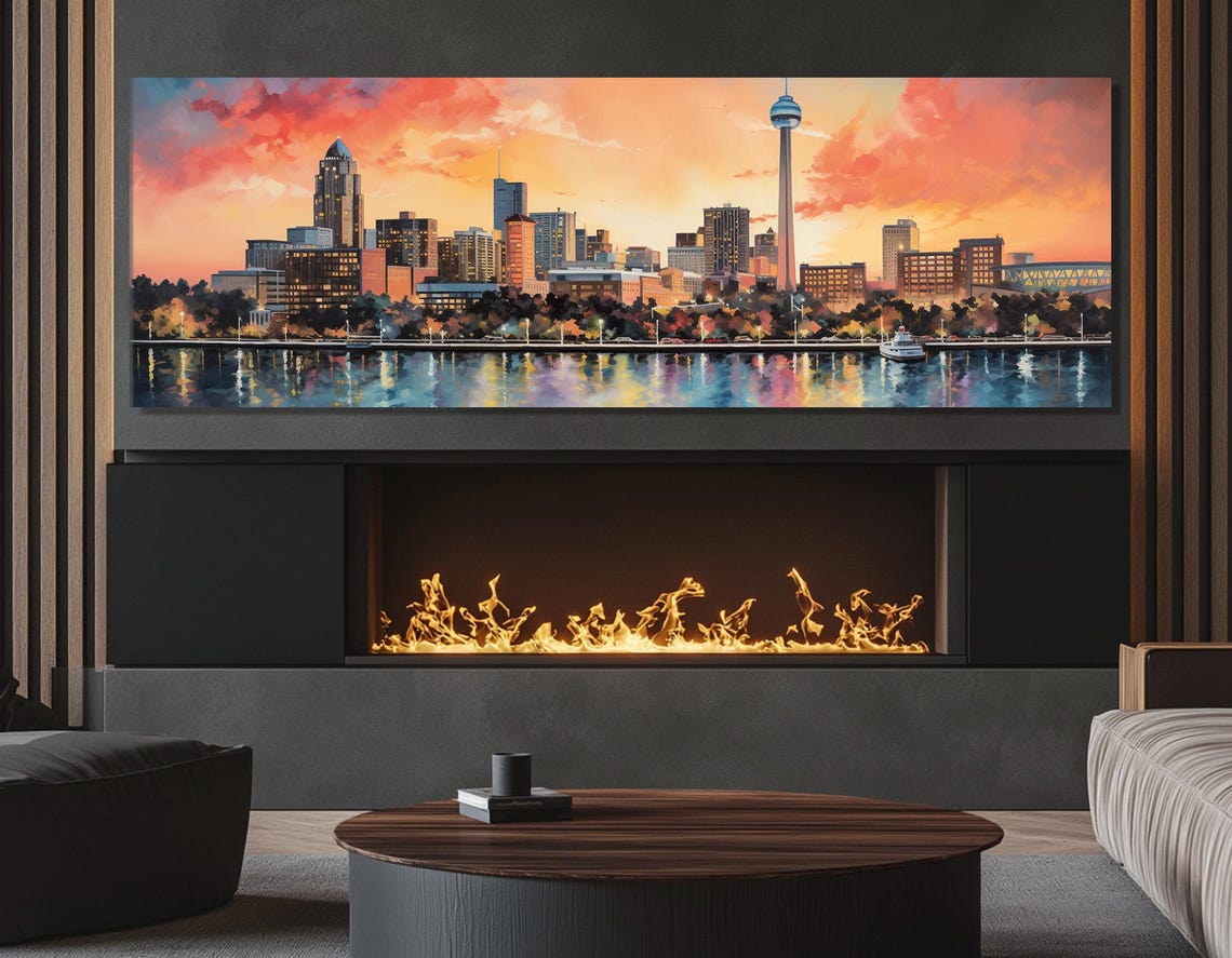 San Antonio Sunset Skyline River Tower Of The Americas Texas Poster
