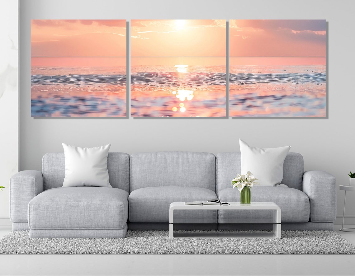 Peach Pink Sunset Ocean Glittering Waves Minimal Calm Sea Poster - Image 4