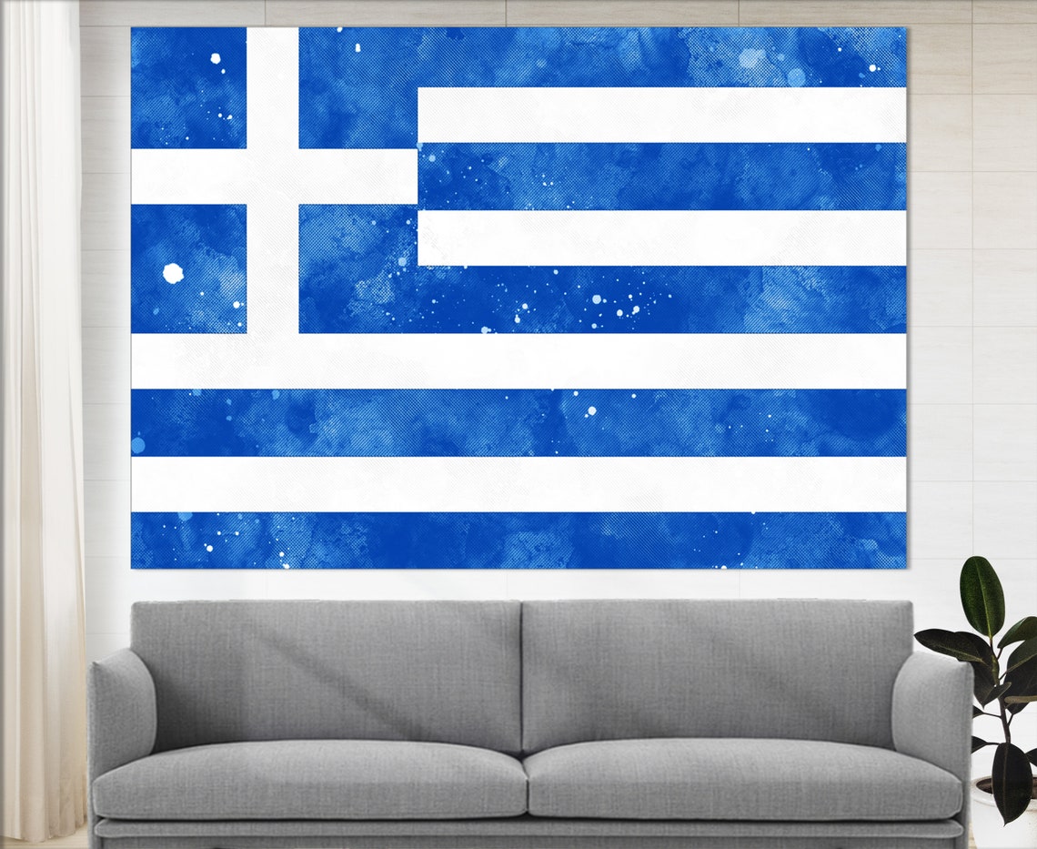 Greece Flag Grunge Watercolor Blue White Stripes Cross Hellas Poster