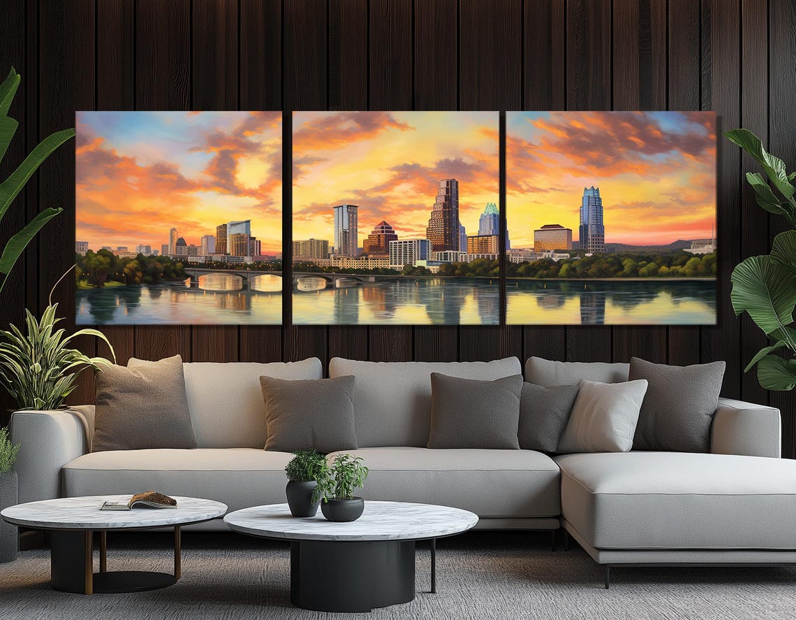 Austin Sunset Skyline Over Lady Bird Lake With Fiery Clouds Poster - Image 4
