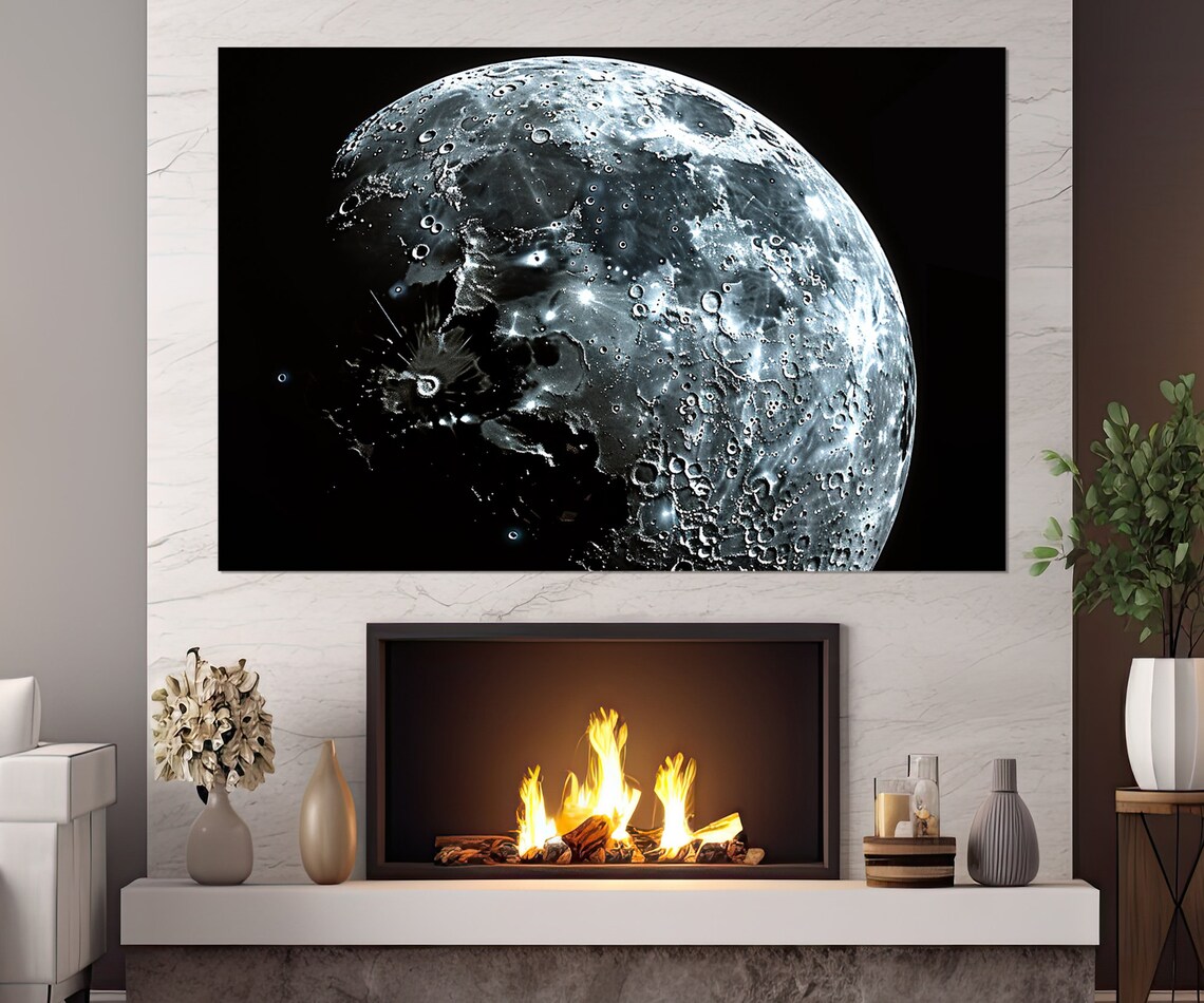 Black and White Moon Abstract Wall Art Print