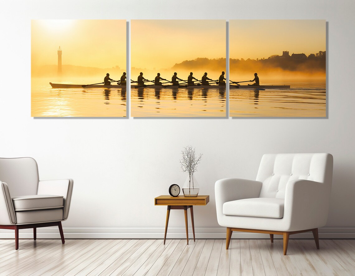 Rowers at Sunset, Rowing Landscape Art Print - Image 3