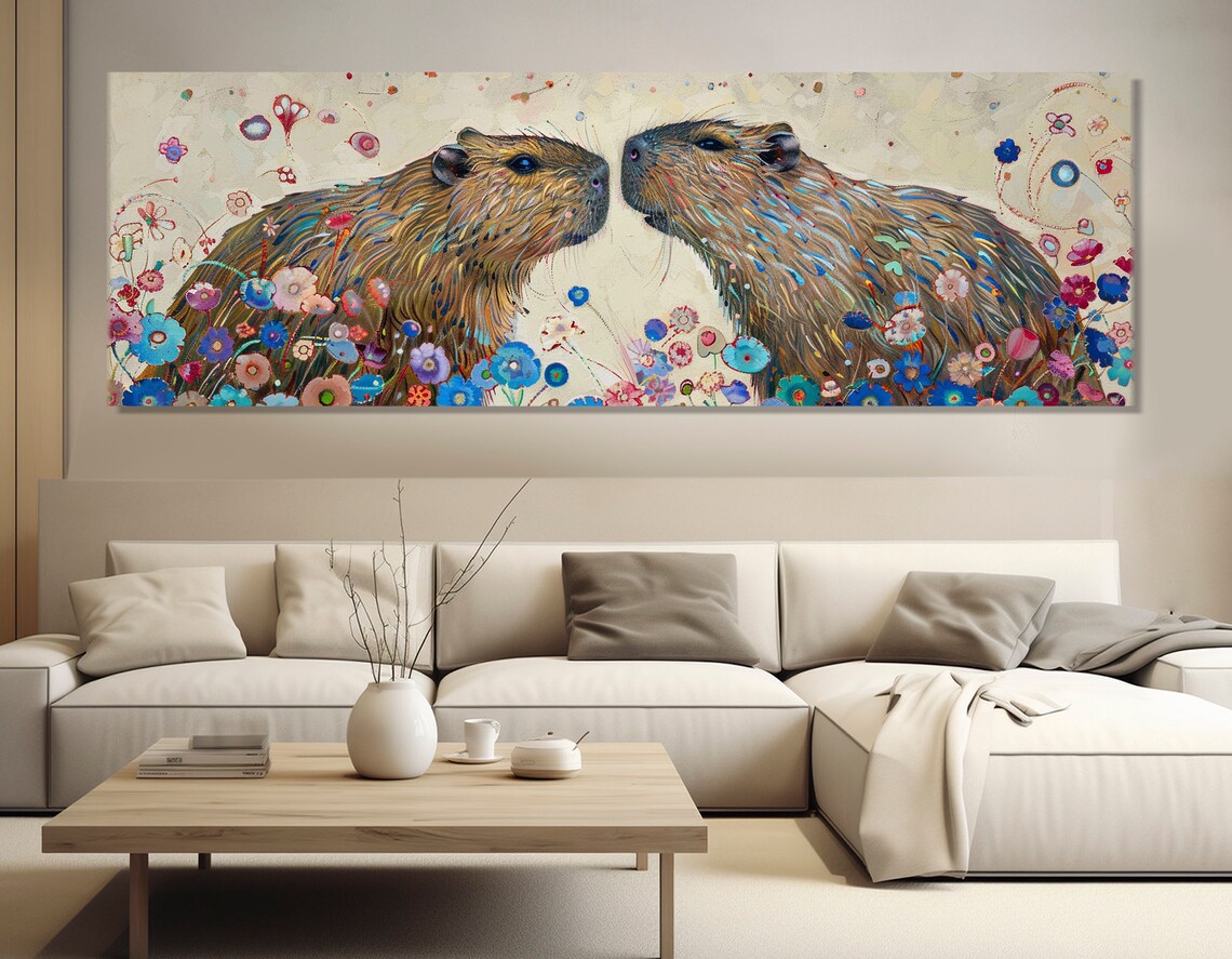 Capybaras Couple Painting, Romantic Wall Art Print - Image 2