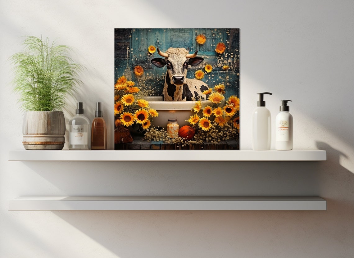 Highland Cow In A Bathtub Surrounded By Yellow Sunflowers Poster - Image 4