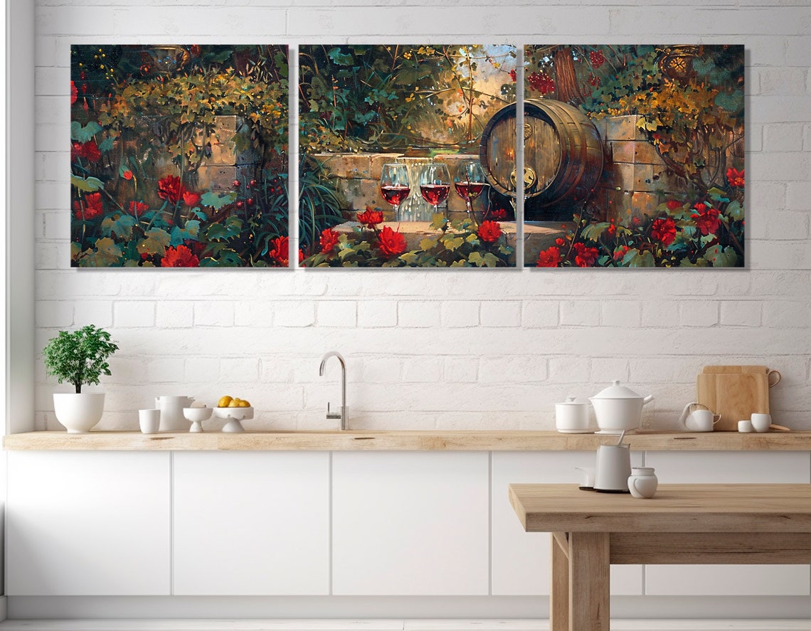 Vintage Wine Barrel Rose Garden Glasses Rustic Winery Wall Art - Image 4