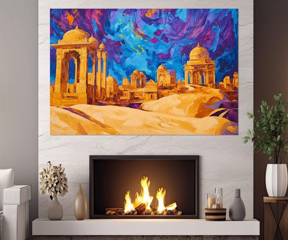 Abstract Bada Bagh Jaisalmer Painting Print Bada Bagh Temple Ancient Indian Wall Art Indian Architecture Framed Ready To Hang