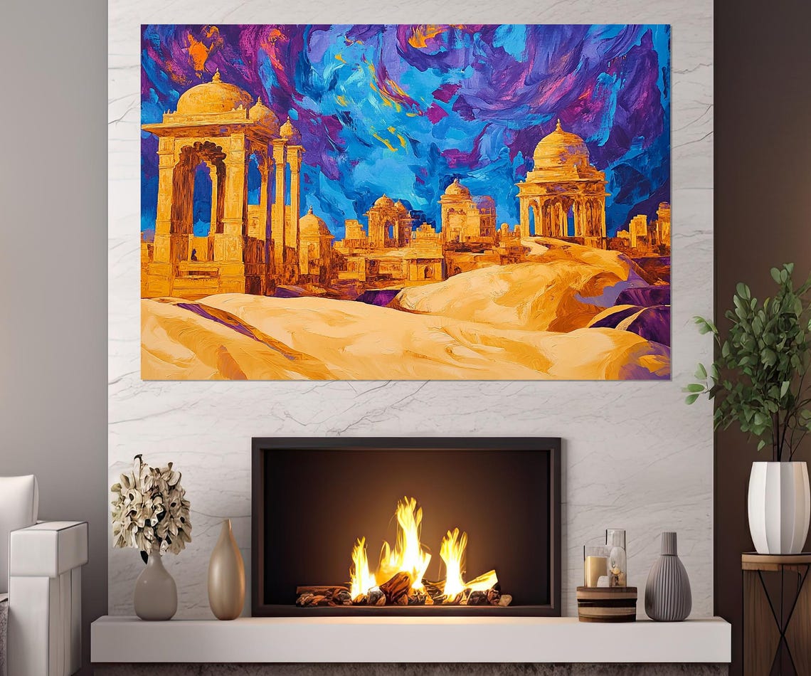 Abstract Bada Bagh Jaisalmer Painting Print Bada Bagh Temple Ancient Indian Wall Art Indian Architecture Framed Ready To Hang