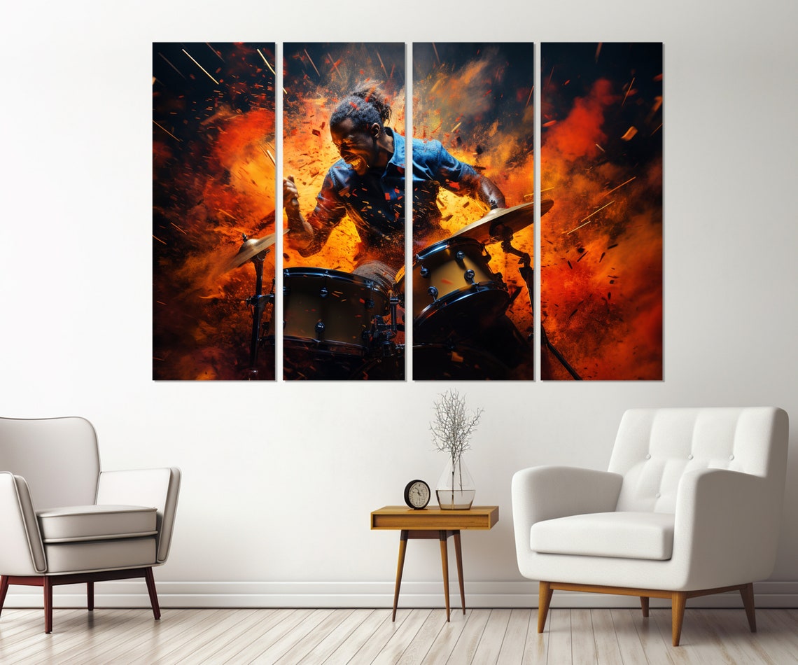 Explosive Drummer Mid Performance Fiery Energy Music Concert Poster - Image 3