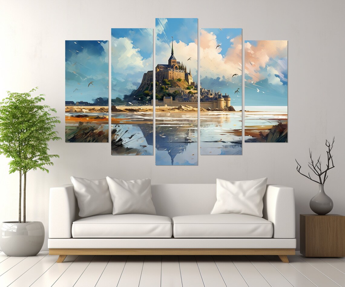 Mont Saint Michel Painting Print, France Wall Art - Image 2