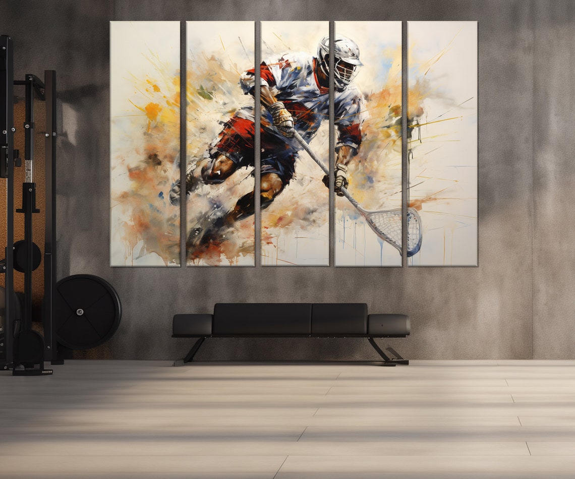 Dynamic Lacrosse Player Watercolor Action Sports Painting Poster - Image 2