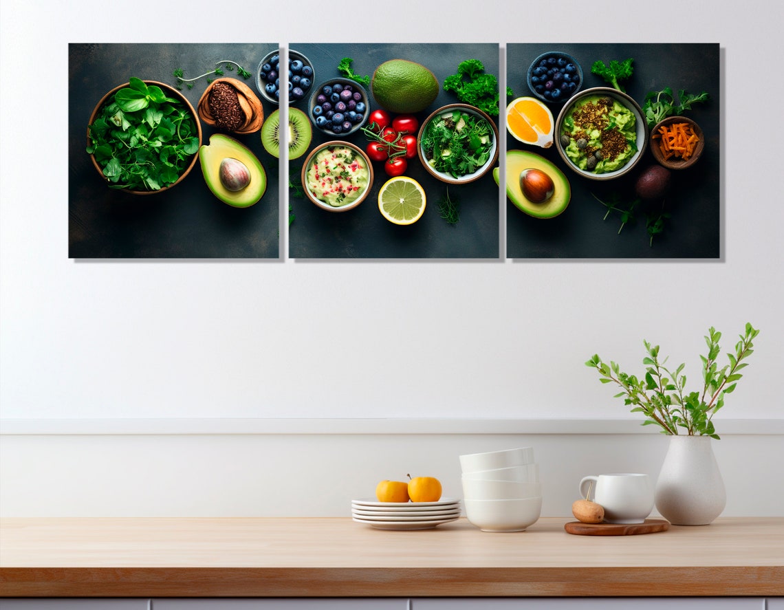 Fresh Healthy Food Flat Lay Avocado Berries Dark Kitchen Wall Art - Image 4