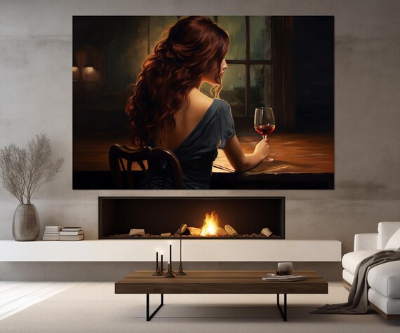 Woman With Wine Glass By Window Moody Night Romantic Painting Poster