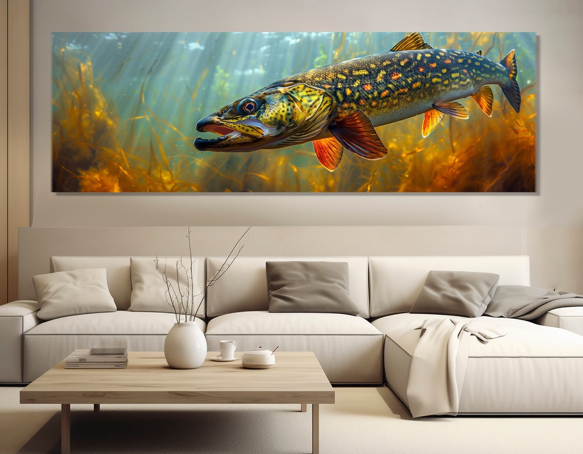 Northern Pike Print Fishing Wall Art Fishing Painting Fisherman Gift Fishing Wall Decor Fishing Poster Framed And Ready To Hang