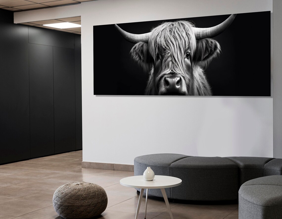 Highland Cow Modern Black and White Scottish Art Print - Image 2