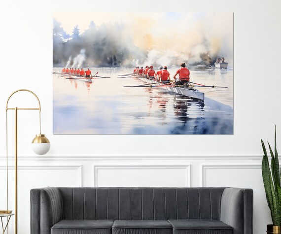 Rowing Wall Art Rowing Painting Print Rower Gift Boating Painting Boating Art Framed And Ready To Hang