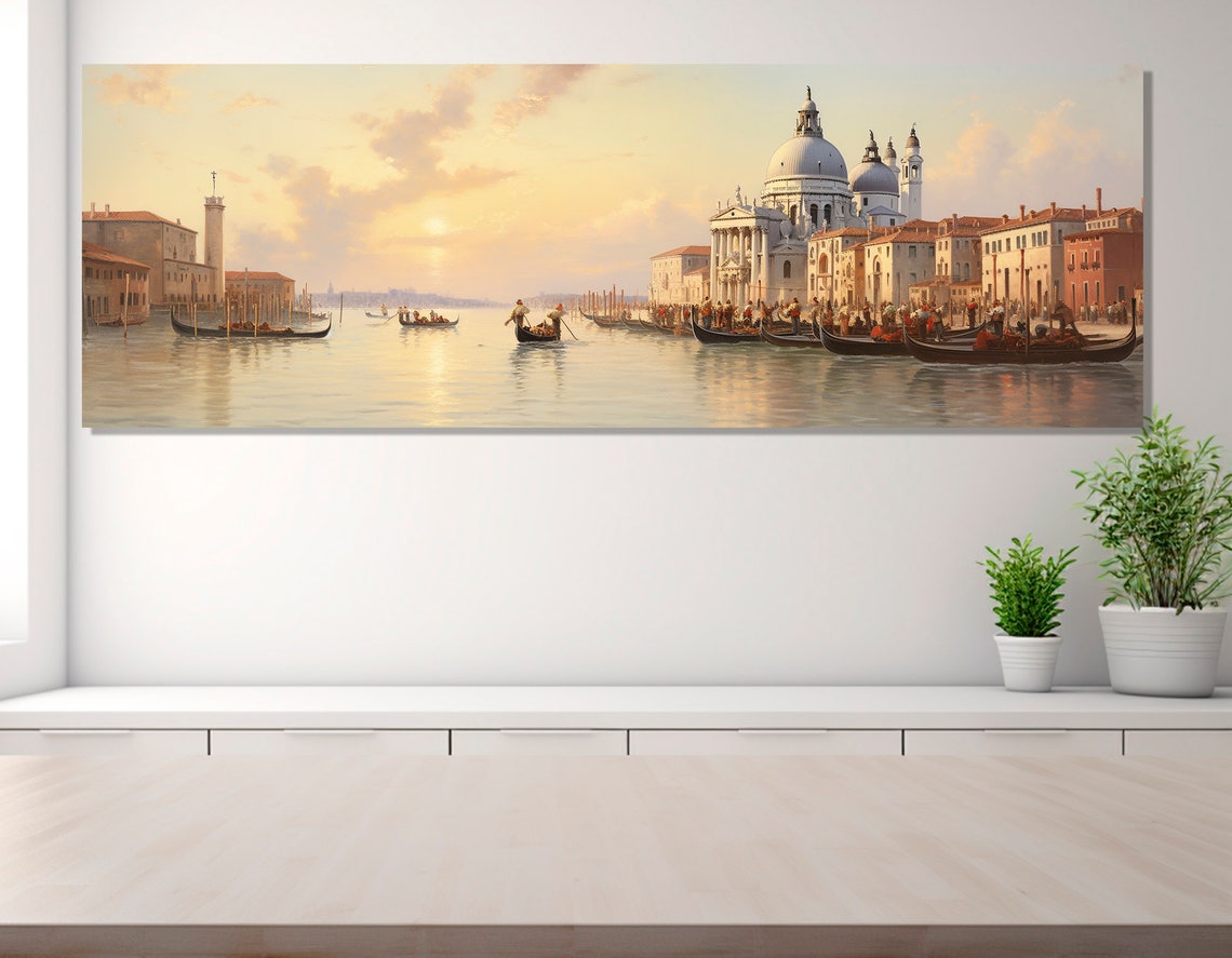 Gondoliers In The Grand Canal Of Venice Near Santa Maria Della Salute Painting Vintage Venice Print Framed And Ready To Hang - Image 3