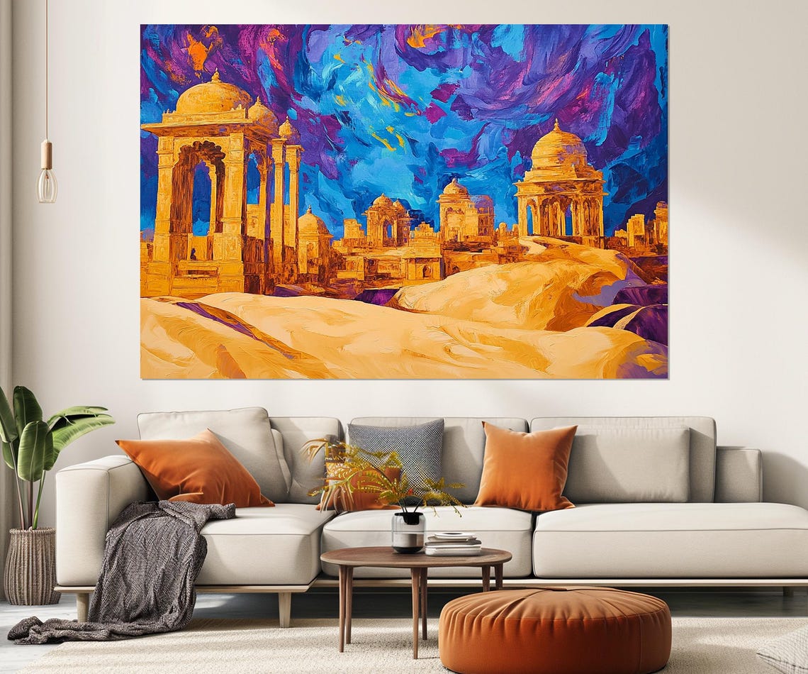 Abstract Bada Bagh Jaisalmer Painting Print Bada Bagh Temple Ancient Indian Wall Art Indian Architecture Framed Ready To Hang - Image 2