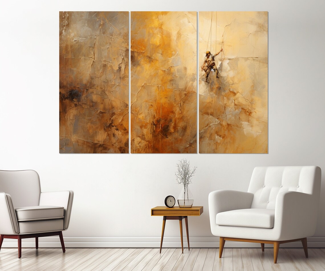 Abstract Rock Climber Golden Cliff Painting Modern Sports Wall Art Poster - Image 3