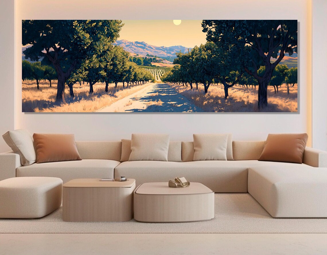 Sunlit Olive Grove in California, Landscape Art Print