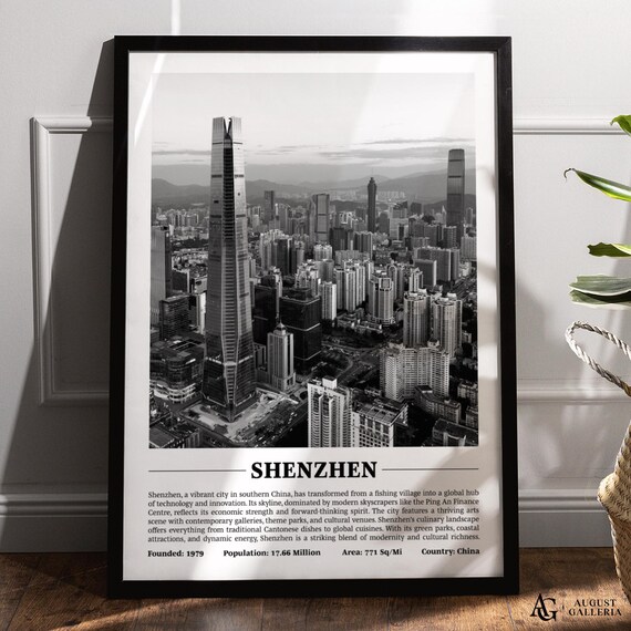 Shenzhen China Ping An Finance Tower Black White Photo Poster