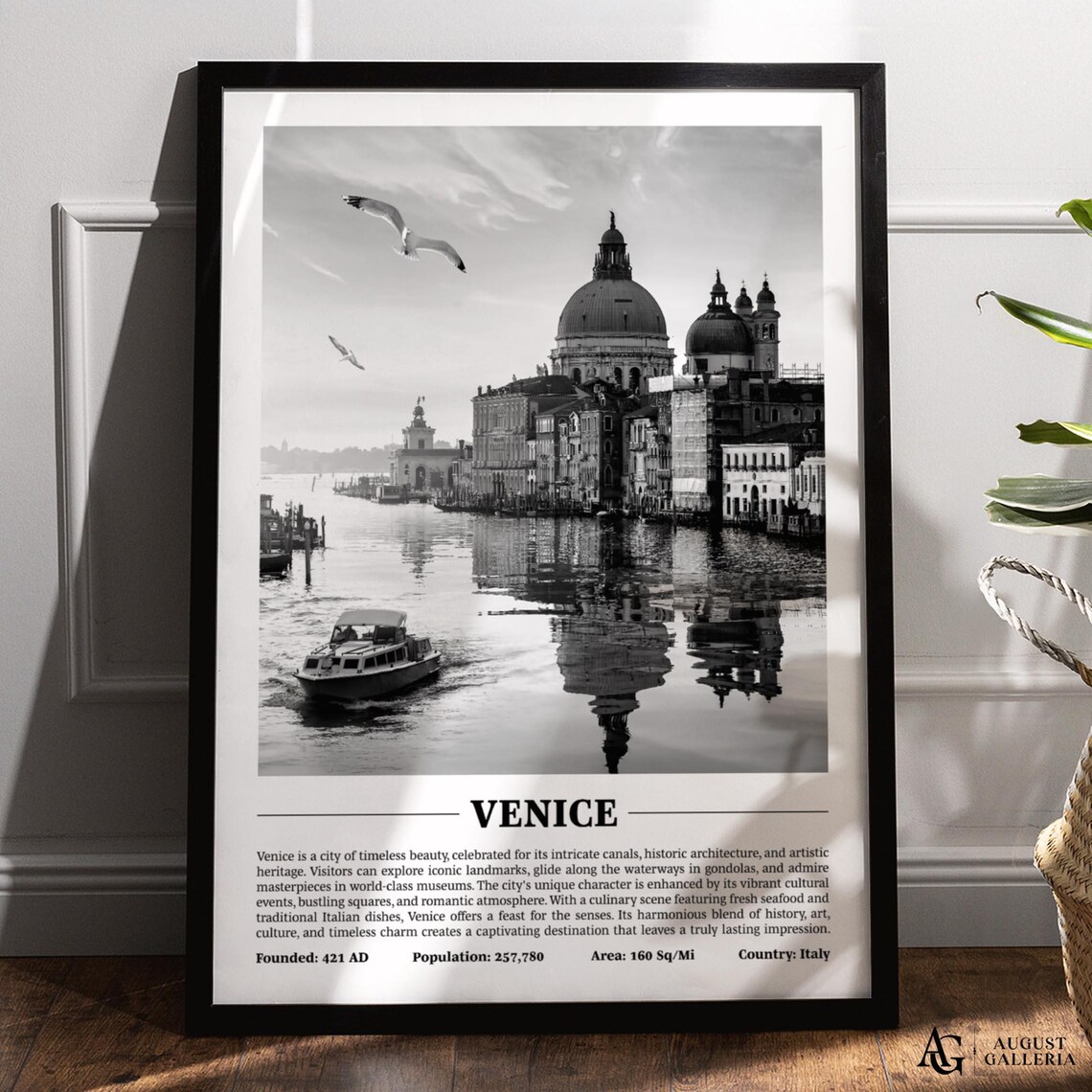 Venice Grand Canal Domes Black and White Italy Travel Poster