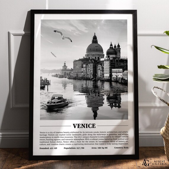 Venice Grand Canal Domes Black and White Italy Travel Poster