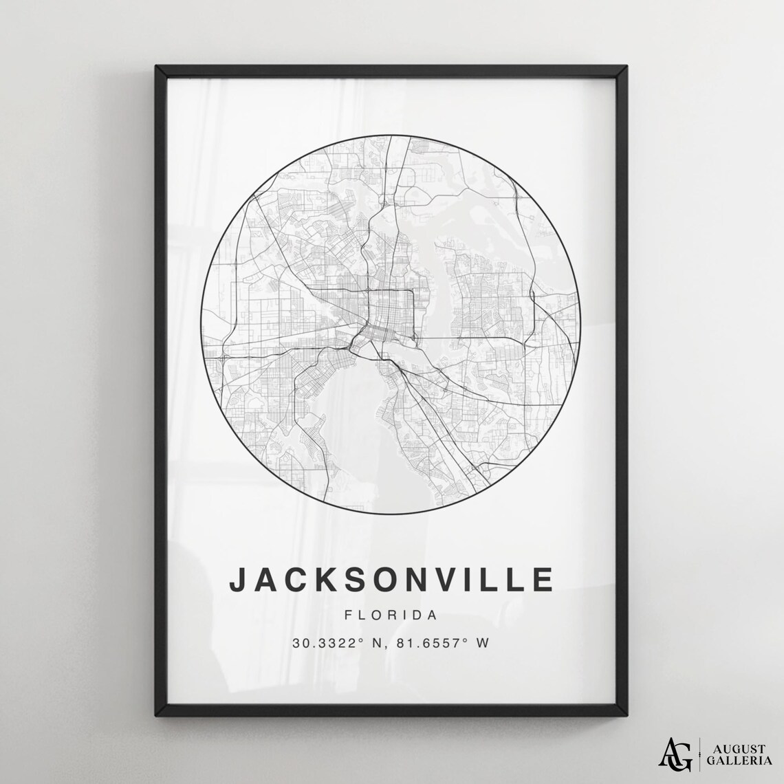 Jacksonville Florida Minimalist Circular City Map Coordinates Decor Poster
