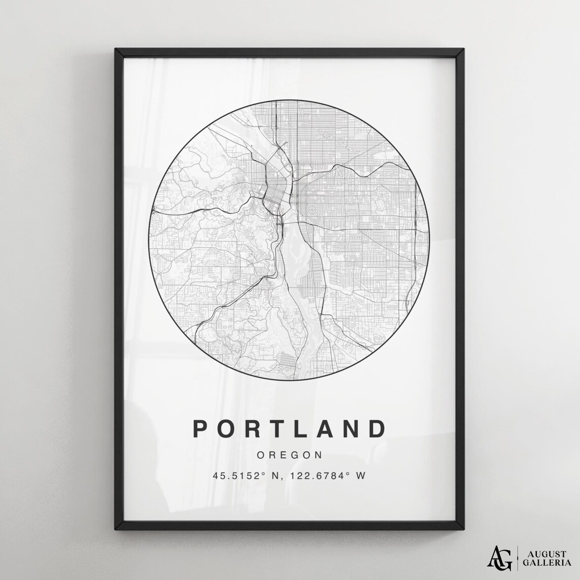 Portland Oregon Rose City Minimalist Black And White City Map Poster