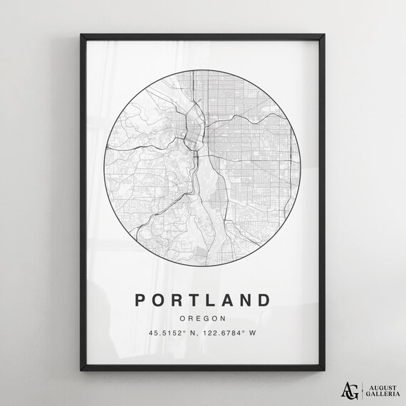 Portland Oregon Rose City Minimalist Black And White City Map Poster