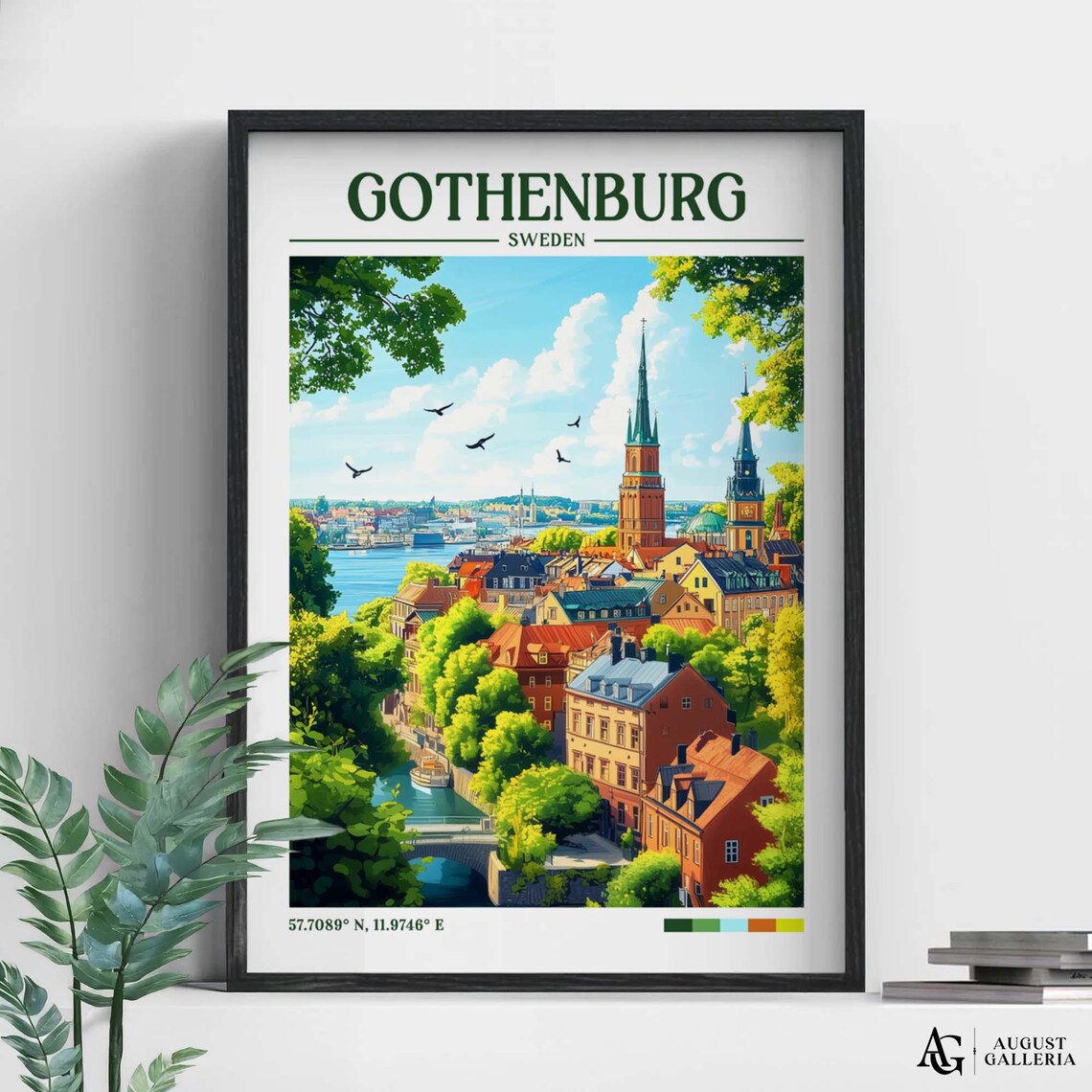 Gothenburg Sweden Retro Travel Harbor Cityscape Vintage Art Poster