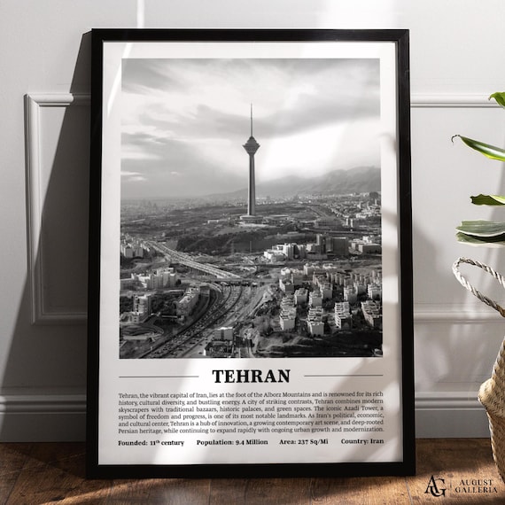 Tehran Milad Tower Aerial Skyline Black And White City Photo Poster