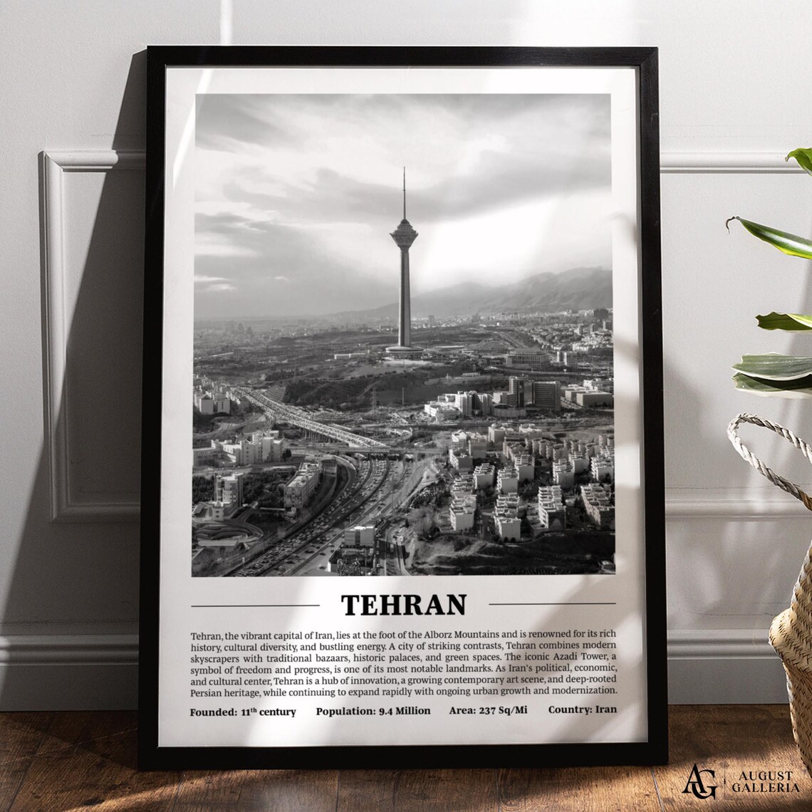 Tehran Milad Tower Aerial Skyline Black And White City Photo Poster
