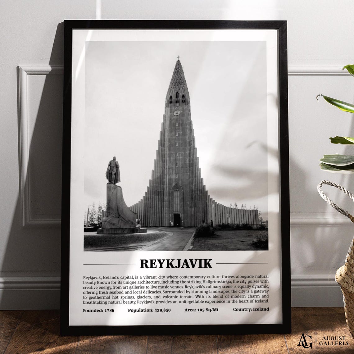 Reykjavik Hallgrimskirkja Black and White Travel City Poster
