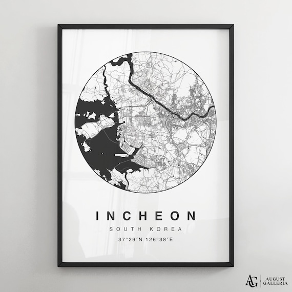 Minimalist Incheon South Korea City Map Circle Coordinates Print