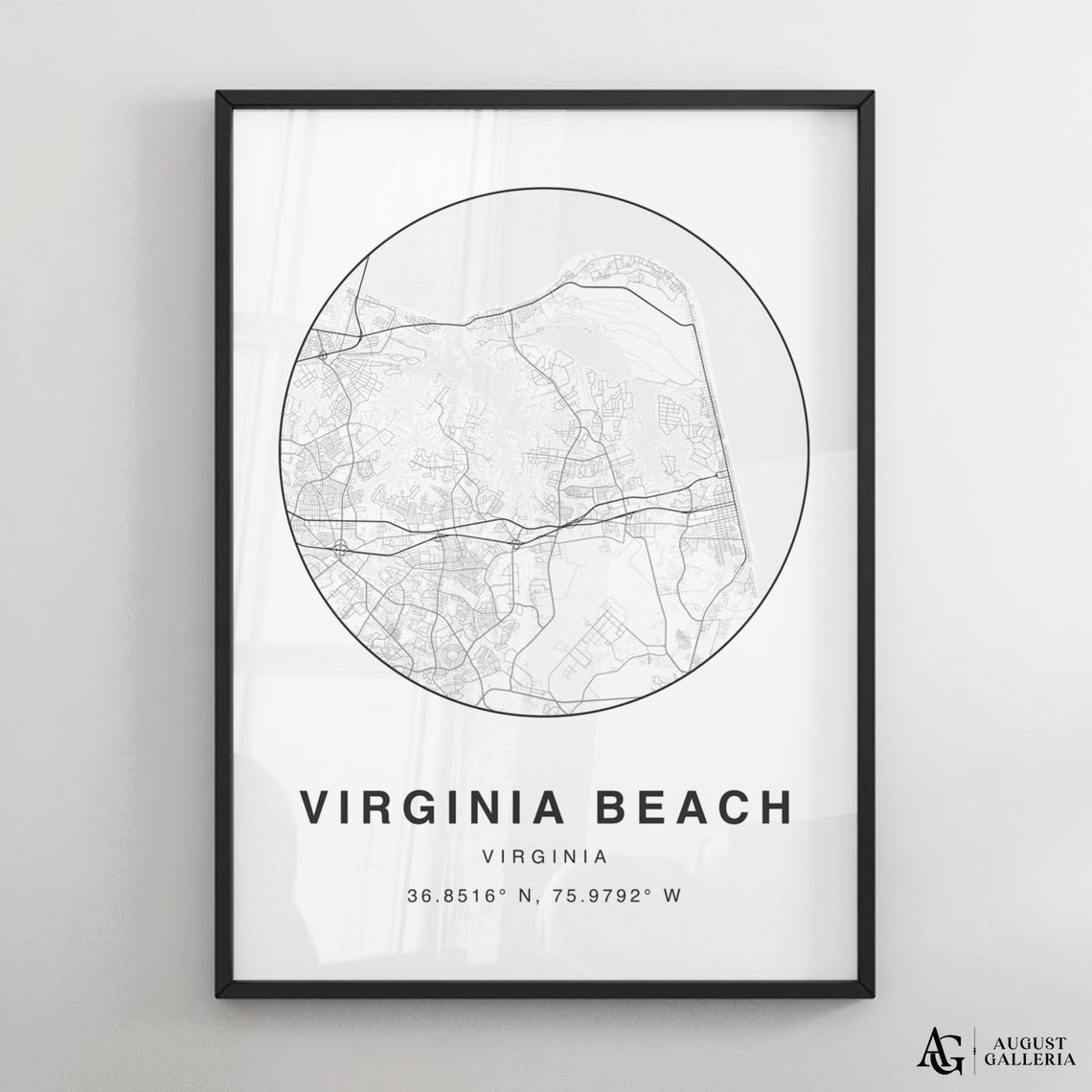 Virginia Beach Circular City Map Minimalist Black White Poster