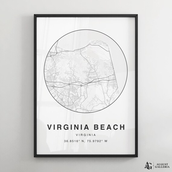 Virginia Beach Circular City Map Minimalist Black White Poster