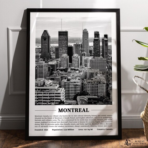 Montreal Downtown Skyline Black And White Canada City Poster