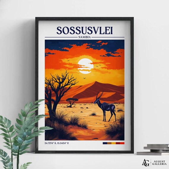 Sossusvlei Namibia Desert Sunset Oryx Antelope Travel Poster