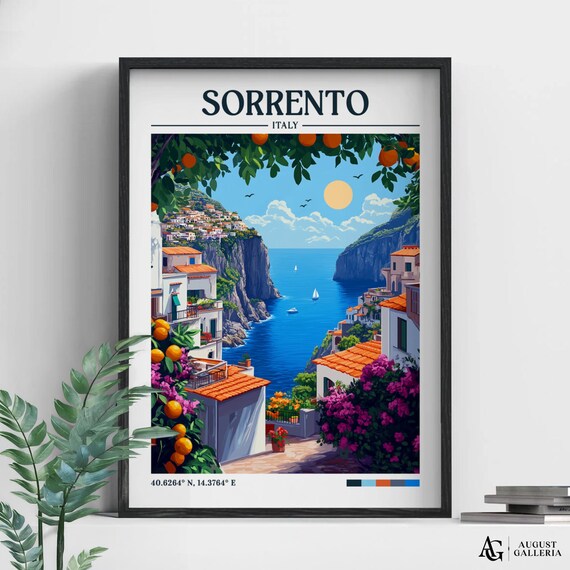 Sorrento Italy Amalfi Coast Lemon Groves Sparkling Sea Travel Poster