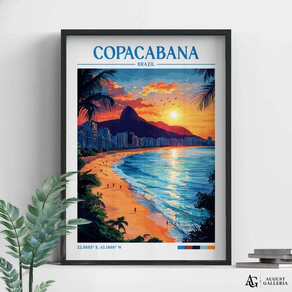 Copacabana Brazil Retro Travel Poster