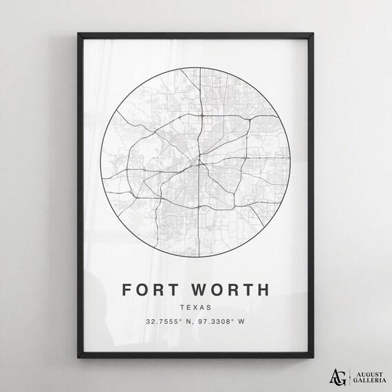 Fort Worth Texas Minimalist City Map Circle Street Plan Poster