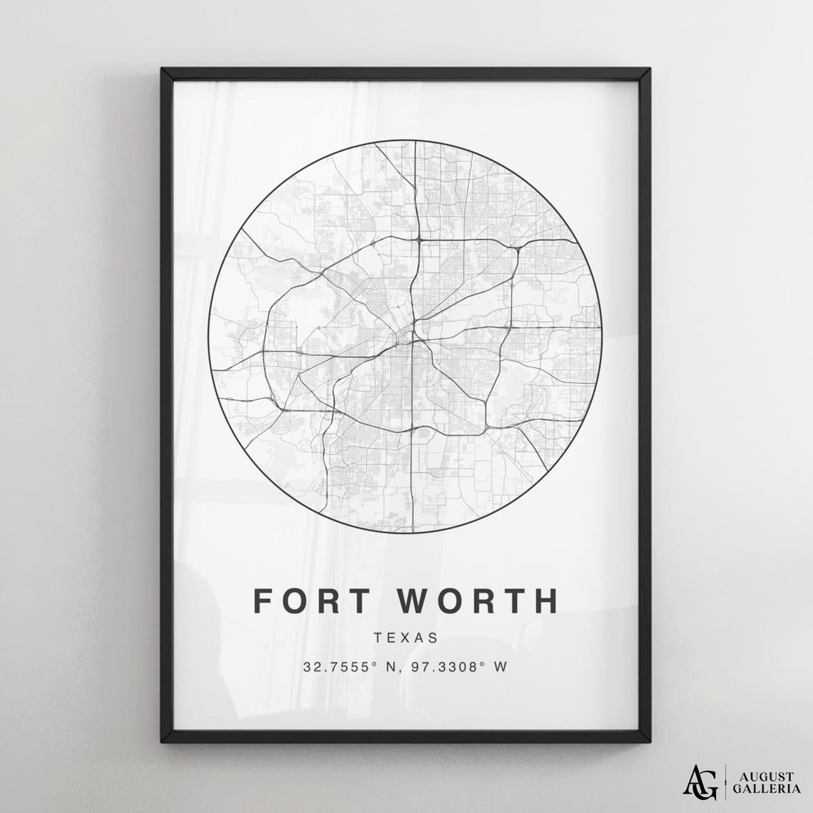 Fort Worth Texas Minimalist City Map Circle Street Plan Poster