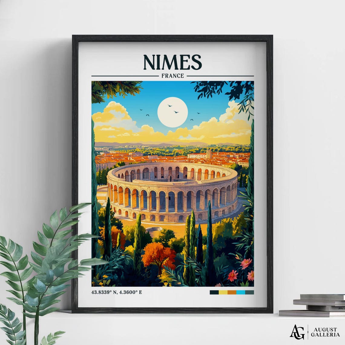 Nmes France Retro Travel Print Wall Art Framed Canvas Poster Illustration Wanderlust
