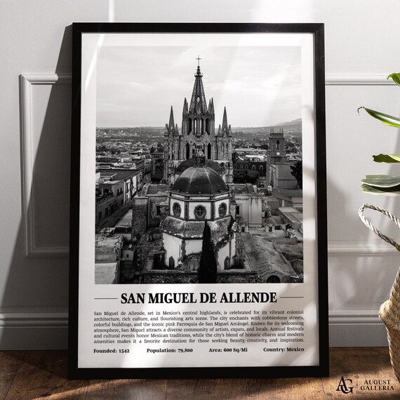 San Miguel de Allende Parroquia Church Black White Mexico Travel Poster