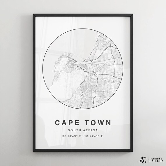 Cape Town South Africa Minimalist Black White Circular City Map Print