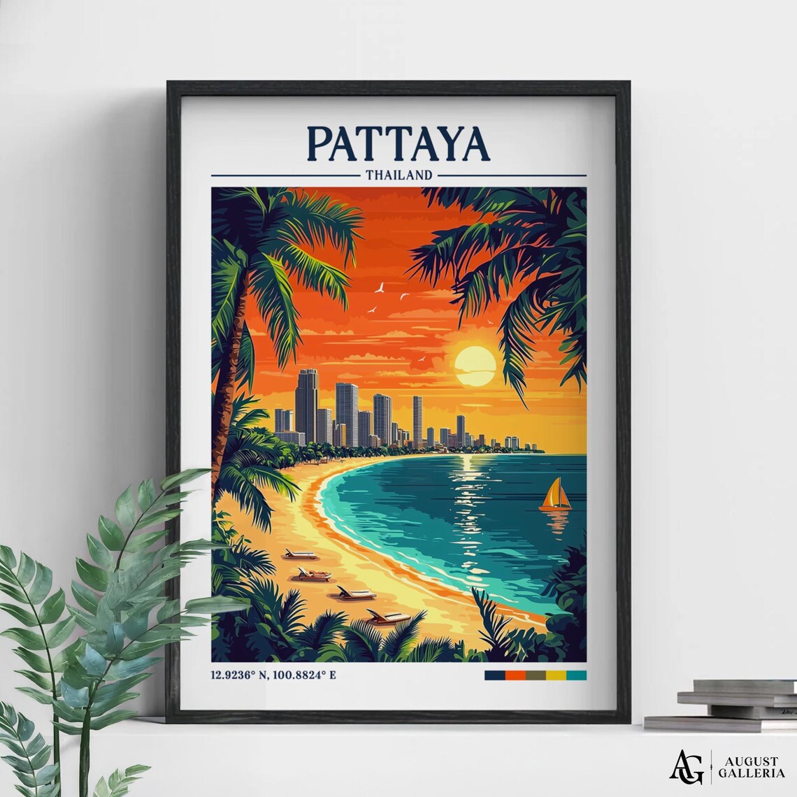 Pattaya Thailand Retro Travel Poster, Wanderlust