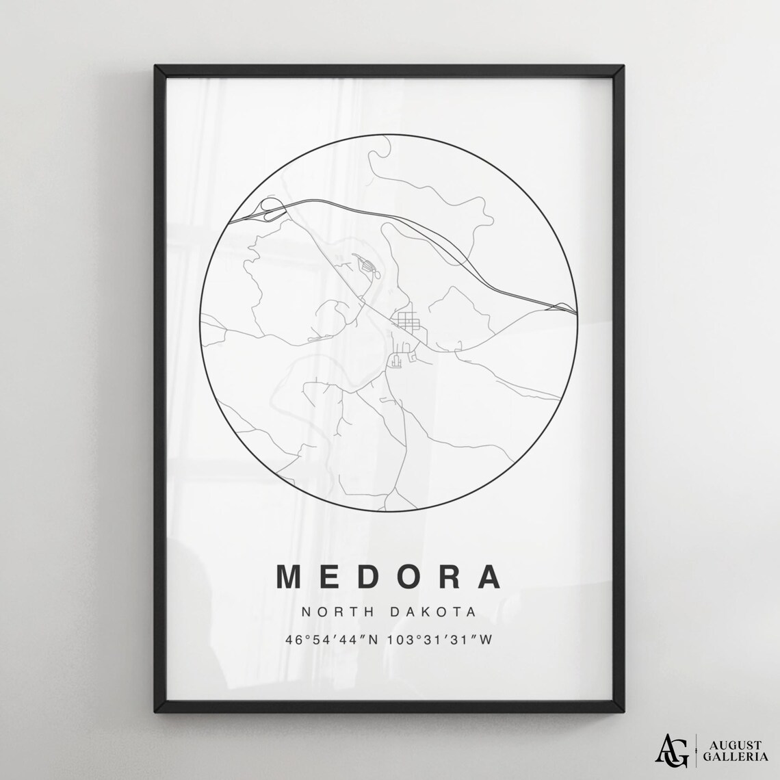 Medora North Dakota Minimalist Black And White City Map Poster