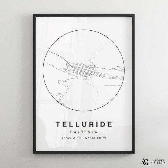 Telluride Colorado Minimalist City Map Poster with Coordinates